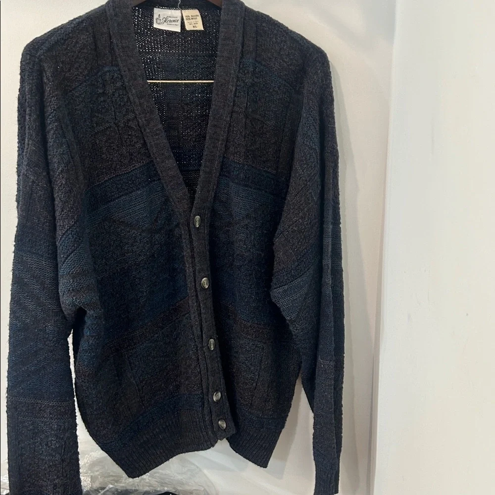 Vintage Maglificio Florence Gray Blue Slate Men's Wool Cardigan Sweater XL